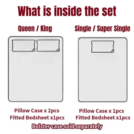 Singapore Local Brand Colorful Cotton Fitted Bedsheet with Pillow Case set Single Super Single Queen King 800TC
