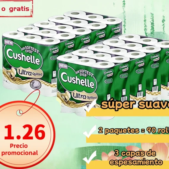 Cushelle Premium Toilet Paper Super Soft 3-ply Thickened, 2 packs = 90 rolls